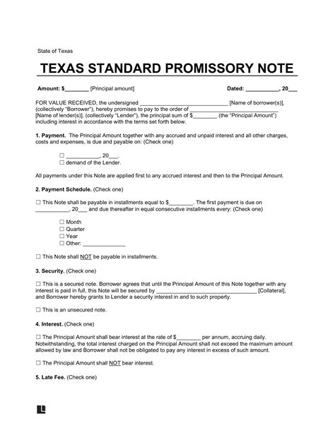 Promissory Note Template Texas
