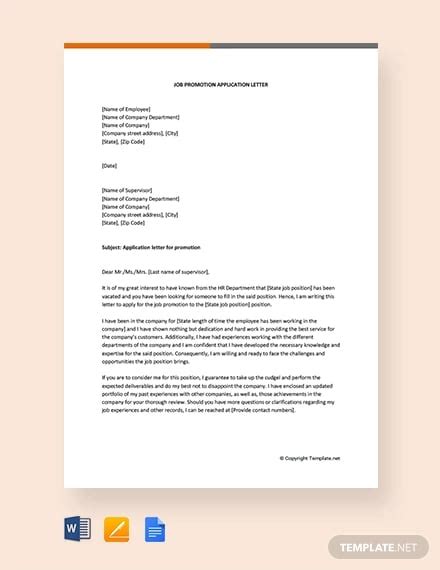 Promotion Application Letter Template