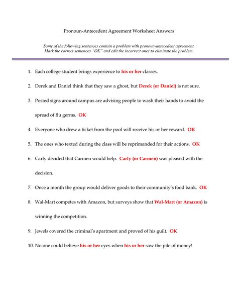 Pronoun Antecedent Agreement 2 Answer Sheet Epub