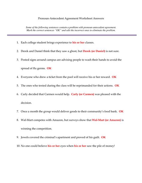 Pronoun Antecedent Agreement 2 Answer Sheet Epub