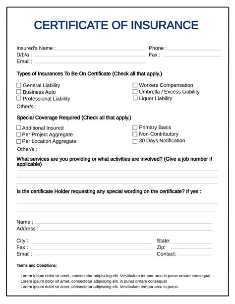 Proof Of Car Insurance Template