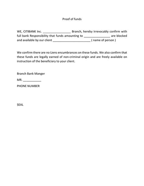 Proof Of Funds Letter Template
