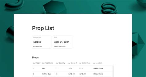 Prop List Template