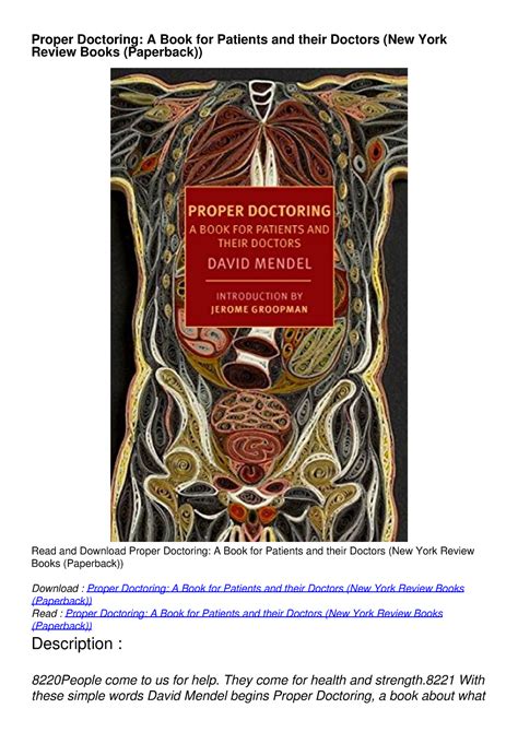 Proper Doctoring A Book for Patients and their Doctors New York Review Books Classics Doc