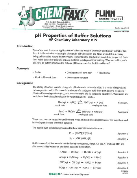 Properties Of Buffer Solutions Flinn Lab 2014 Doc