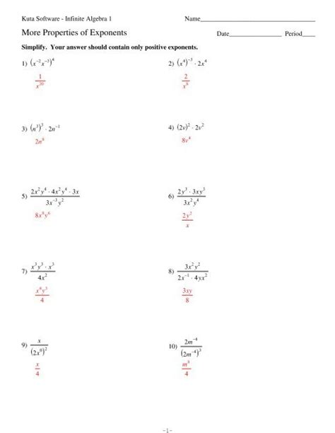 Properties Of Exponents Kuta Software Answers Reader