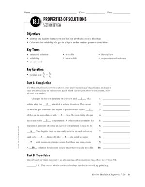 Properties Of Solutions Section Review PDF