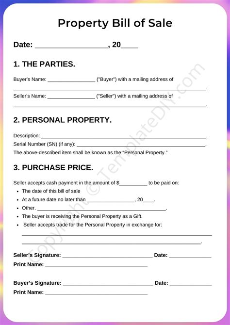 Property Bill Of Sale Template