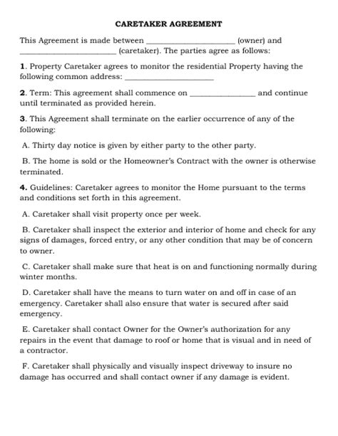 Property Caretaker Agreement Template