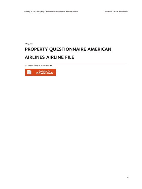 Property Questionnaire - American Airlines - Airline ... PDF Epub