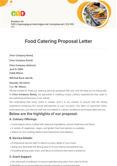 Proposal For Catering Services Template