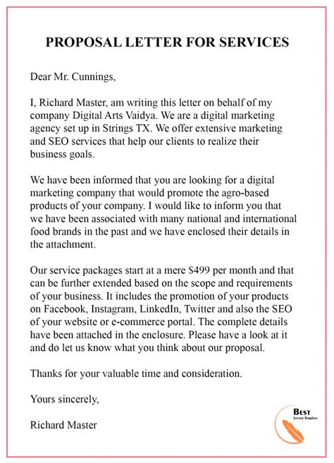 Proposal Letter For Services Template