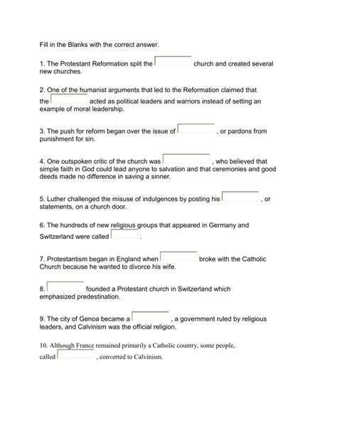 Protestant And Reformation Quiz Answers Reader