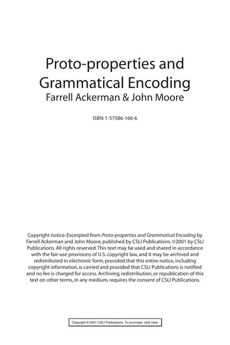 Proto-Properties and Grammatical Encoding A Correspondence Theory of Argument Selection Reader