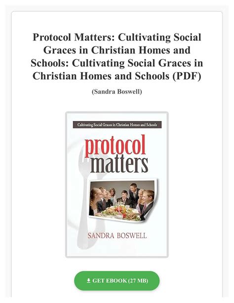 Protocol Matters: Cultivating Social Graces in Christian Homes a Ebook Doc