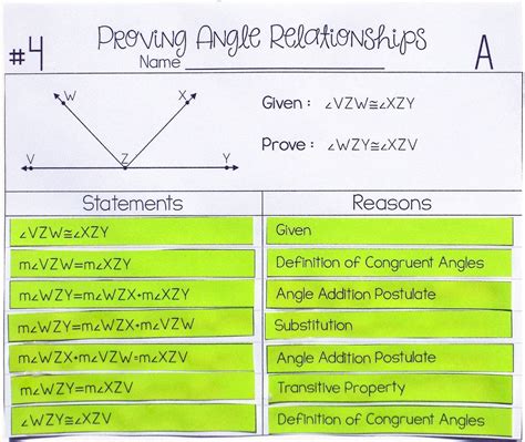 Proving Angle Relationships Answers Reader