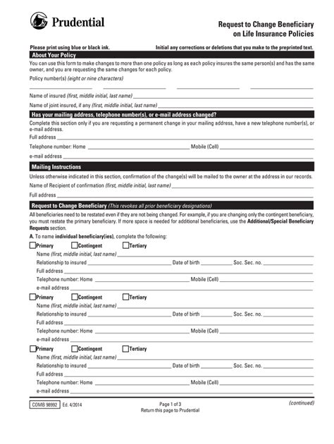 Prudential Life Insurance Claim Form Printable