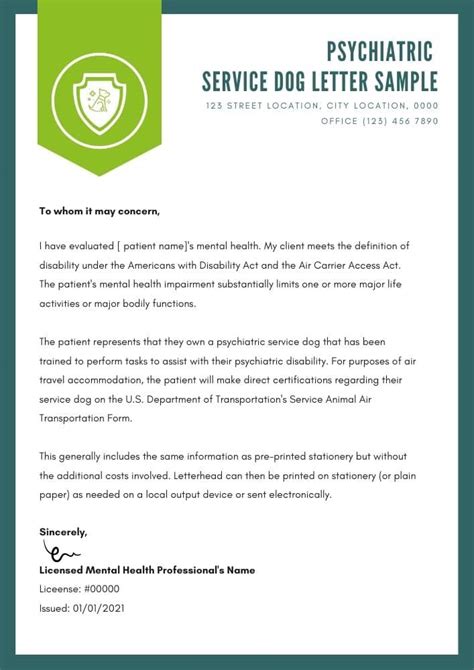 Psychiatric Service Dog Letter From Doctor Template