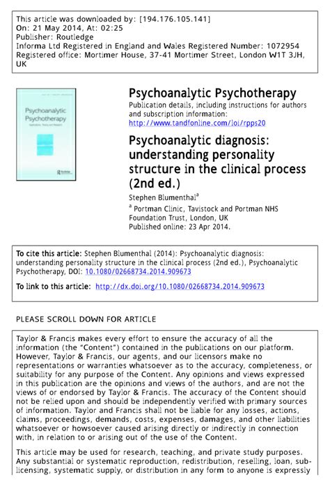 Psychoanalytic Diagnosis Reader