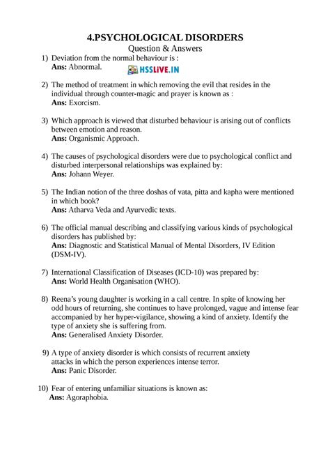 Psychological Disorders Answers Doc