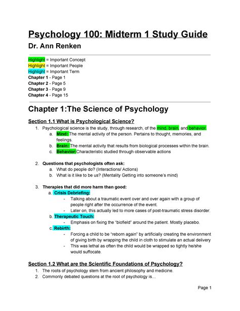 Psychology 100 Midterm 1 Questions And Answers Reader