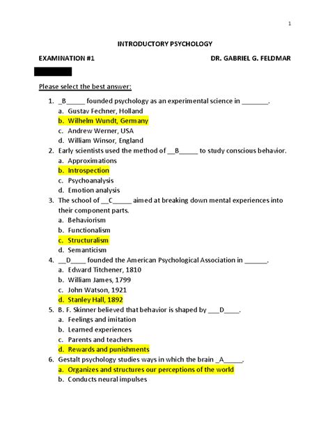 Psychology Test And Answers Epub