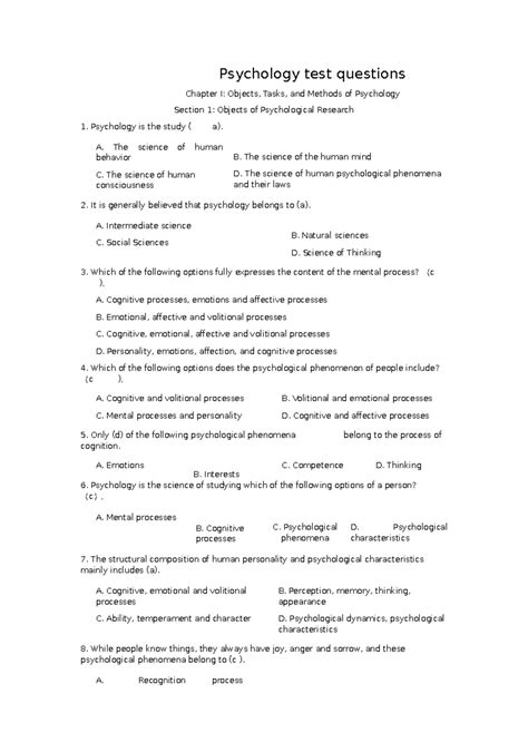 Psychology Tests And Answers Reader