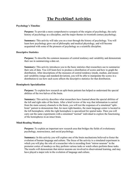 Psychsim 5 Work Sheets Answers Doc