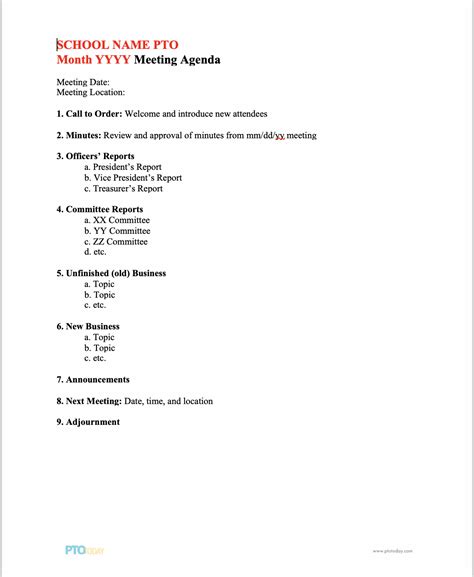 Pto Agenda Template