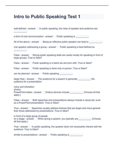 Public Speaking Test Answers Epub