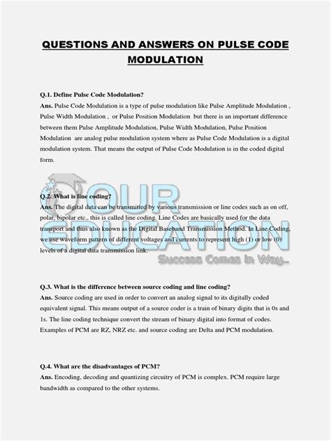 Pulse Code Modulation Objective Questions With Answers Reader