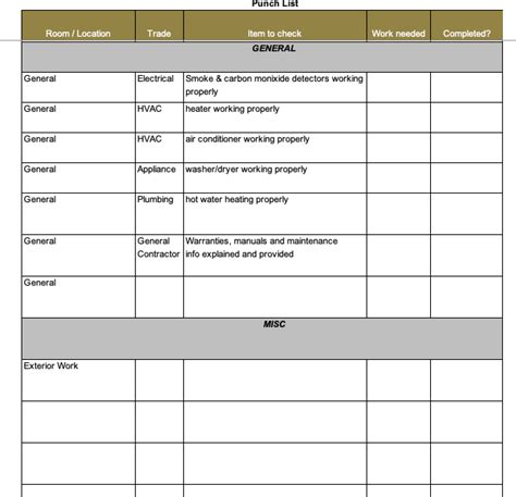 Punch List Excel Template