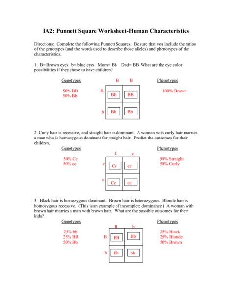 Punnett Square Worksheet Human Characteristics Answer Key Kindle Editon