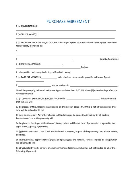 Purchase Agreement Template For House