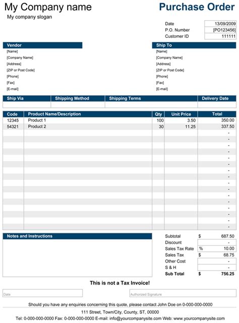 Purchase Order Template Excel Free