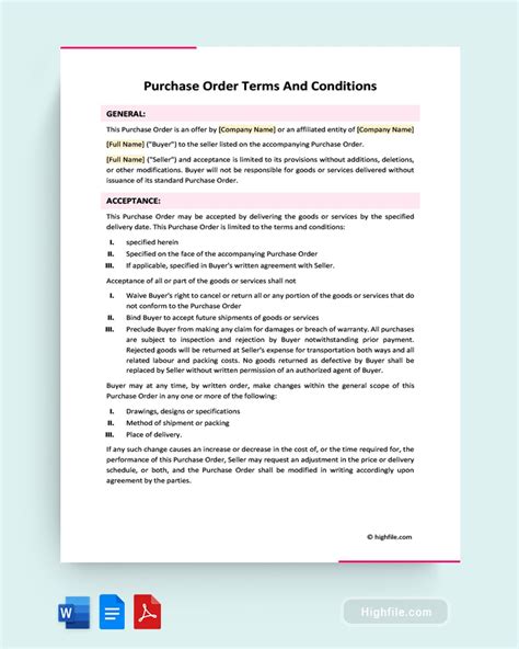 Purchase Order Terms And Conditions Template