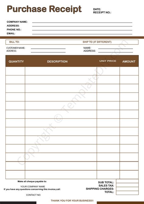 Purchase Receipt Template Word