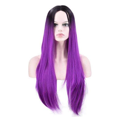 Purple with Dark Roots Wig: Long, Straight, and Fabulous