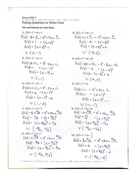 Putting Quadratics To Work Answer Key Doc