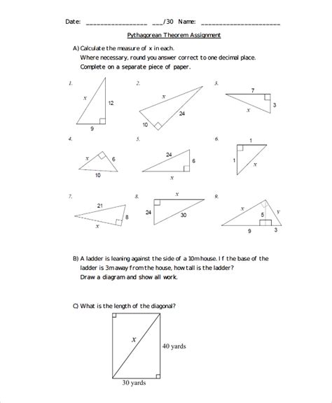 Pythagorean Theorem Assignments Answer Key Doc