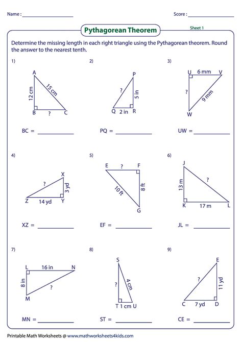 Pythagorean Theorem Worksheets And Answers PDF