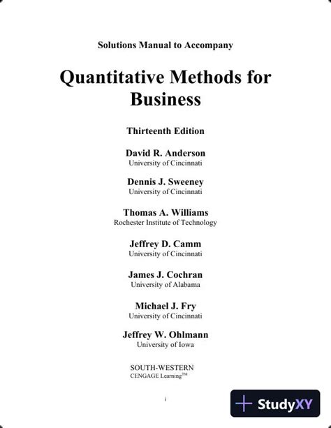 QUANTITATIVE METHODS BUSINESS SOLUTION MANUAL DOWNLOAD Ebook PDF