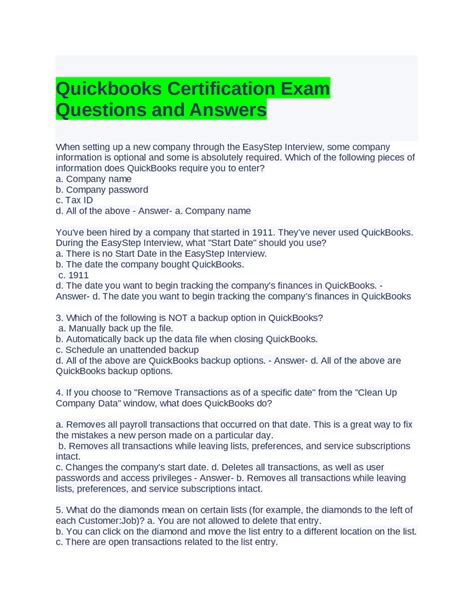 QUICKBOOKS ADVANCED CERTIFICATION EXAM ANSWERS Ebook Doc