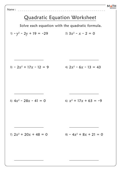 Quadratic Equations Worksheets With Answers Reader