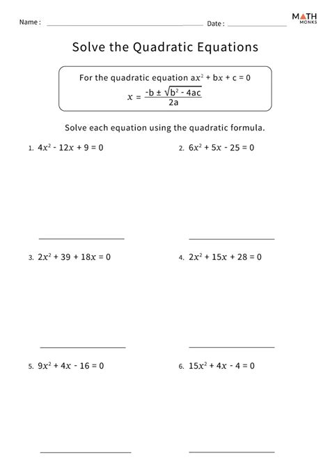 Quadratic Formula Worksheet With Answers Epub