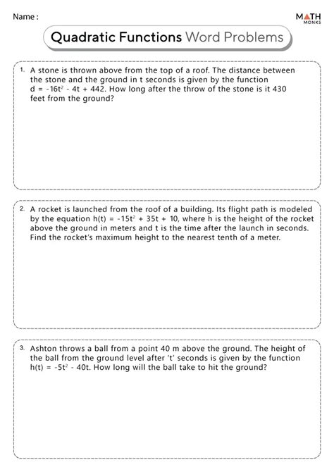 Quadratic Word Problems With Solutions Doc