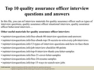 Quality Control Officer Interview Question Answer Reader