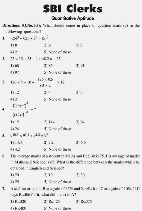 Quantitative Aptitude Questions With Answers For Bank Exams Doc