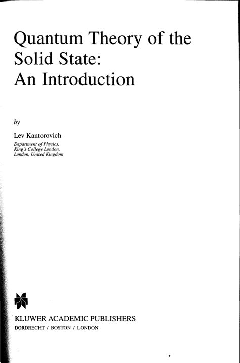 Quantum Theory of the Solid State An Introduction 1st Edition PDF