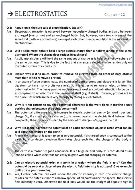 Question Bank Of Electrostatics With Answers PDF